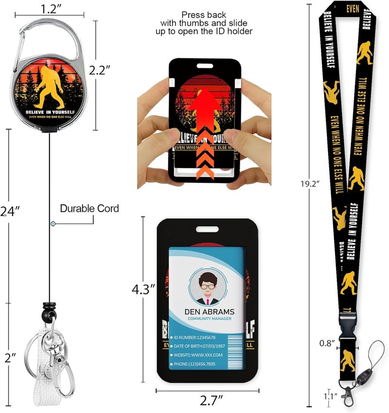 Piefly Lanyards for Id Badges, Bigfoot Badge Holder with Retractable Reel Clip, Inspirational Quote Card Name Tag Lanyard Vertical ID Card Protector Cover Case for Women Nurse Doctor Teacher Student - Image 5